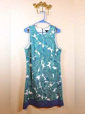 Ann Taylor Teal & White Paisley Midi Dress. Size 14